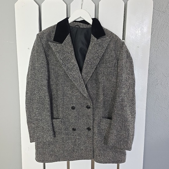 Laura Ashley Herringbone Wool Jacket Coat VTG US 12 Equestrian Preppy Country - Picture 1 of 10